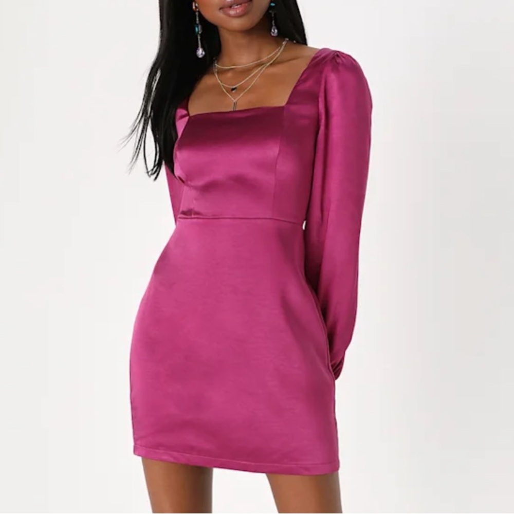 Lulu's Magenta Long Sleeve Dress